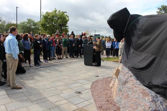 Wildcat statue before the unveiling