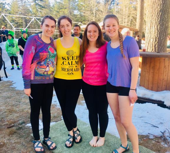 Best Buddies team members before their plunge: (from left) Seton Trost, Emma Goebel, Victoria Avis and Annika Nelson.