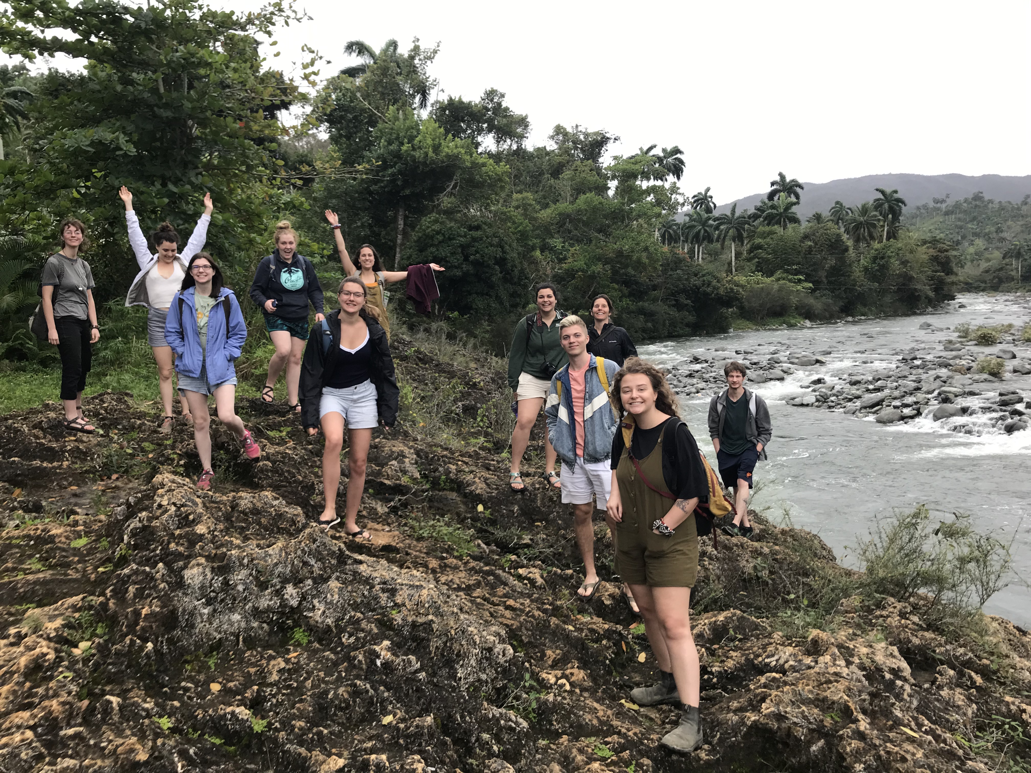 Students by shore