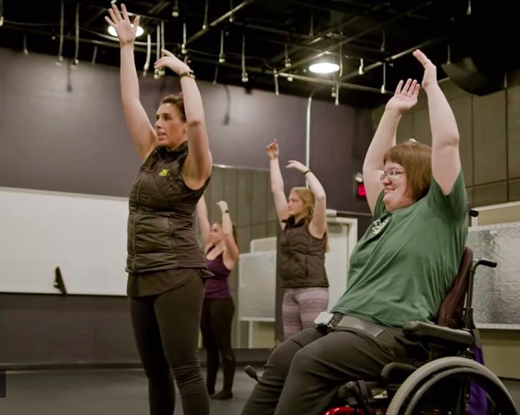 Jill Grundstrom (left) of NMU Theatre and Dance with Paad during a class.