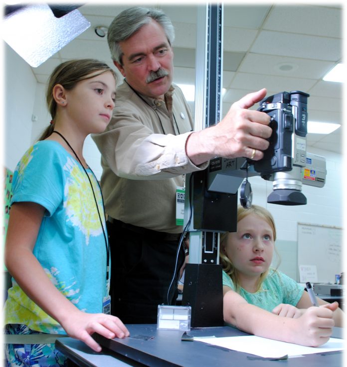 Prusak in teaching mode with children at the DAFT Summer Animation Camp (Kathy Vandert photo)