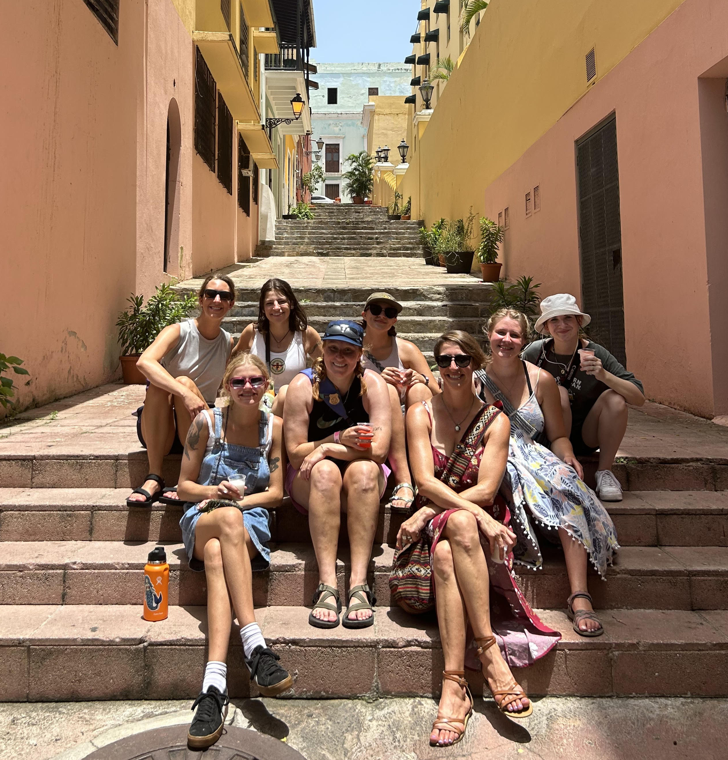 Relaxing on city steps before the next stop