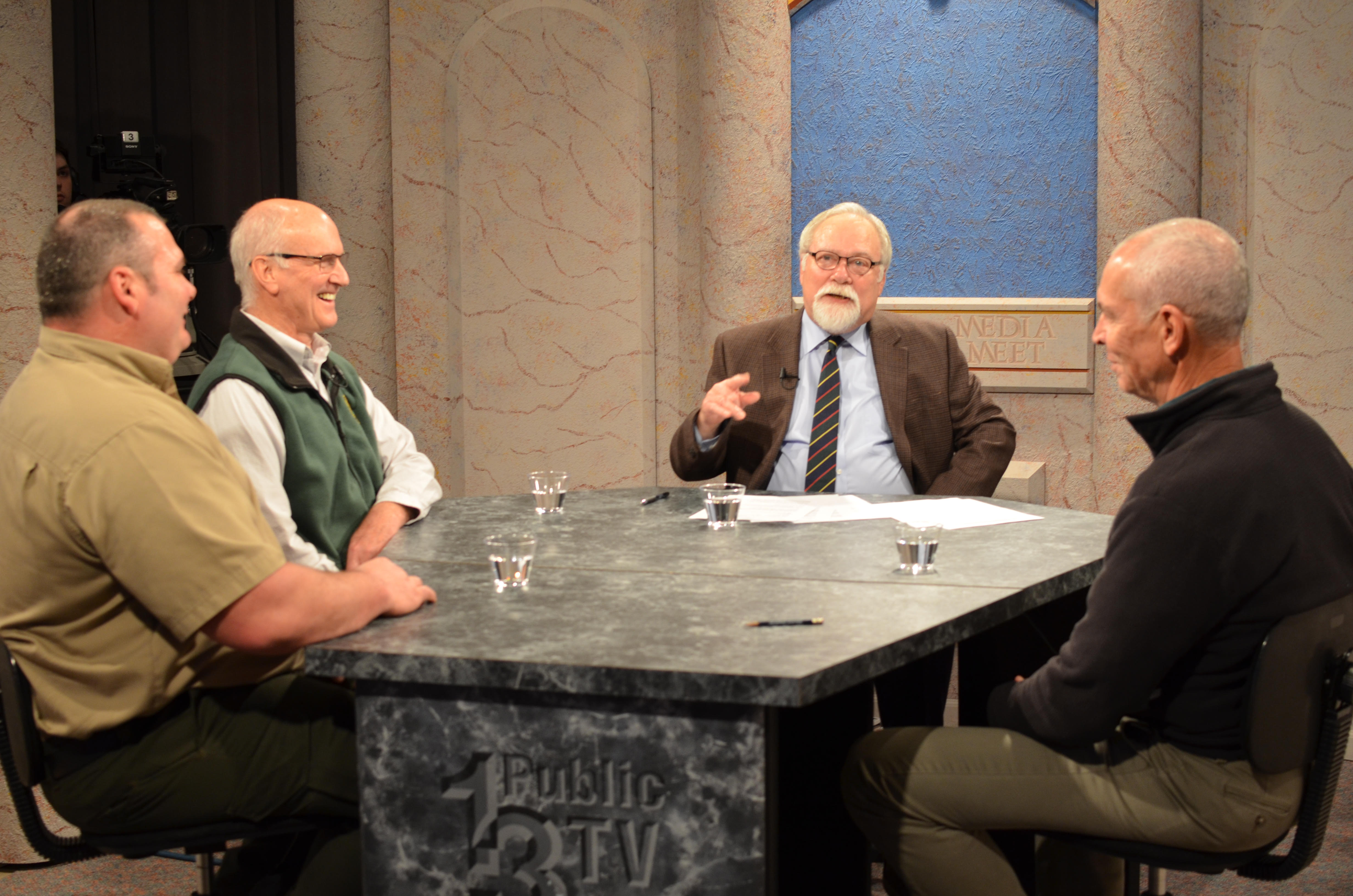 Hart with a "Media Meet" panel on set before a show taping.