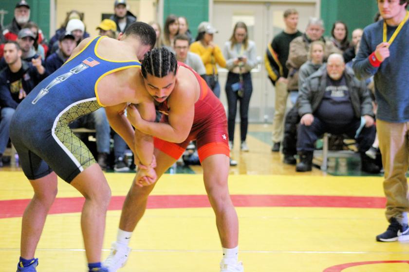 Riley Briggs (red) takes on Leandro Rodriguez