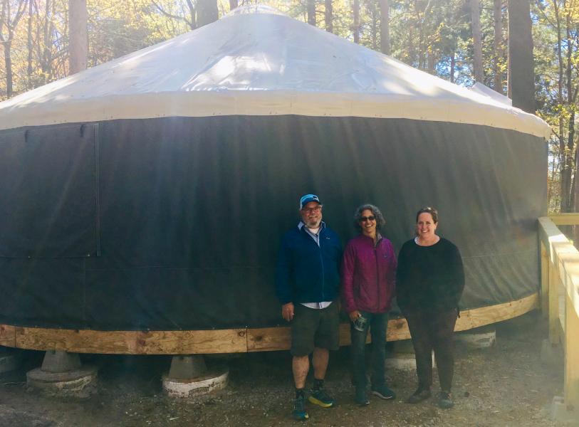 Jordan, Medina and Wuorinen in front of the yurt.