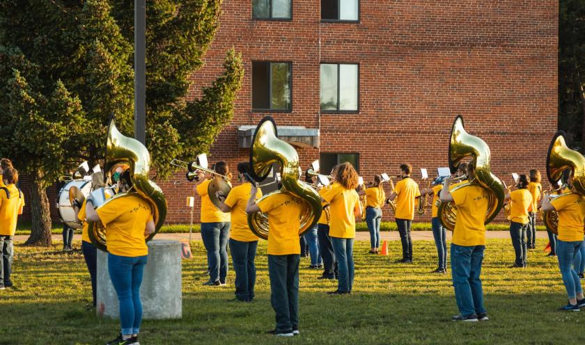 The band outside Spalding Hall