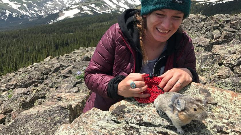 Rinsland with a pika (University of Richmond photo)