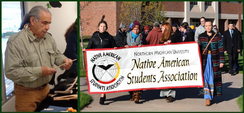 Last year's U.P. Folklife Award recipients: traditional wood carver Russell Dees of Marquette and NMU's Native American Student Association.