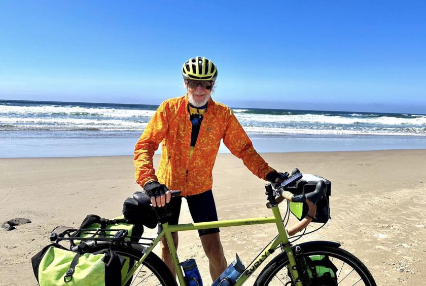 Closser at Cannon Beach, Oregon, before his final leg to Astoria (Facebook photo)