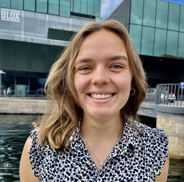 Elizabeth Williams in front of the BLOX building.