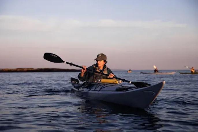 Sunrise kayak stock photo