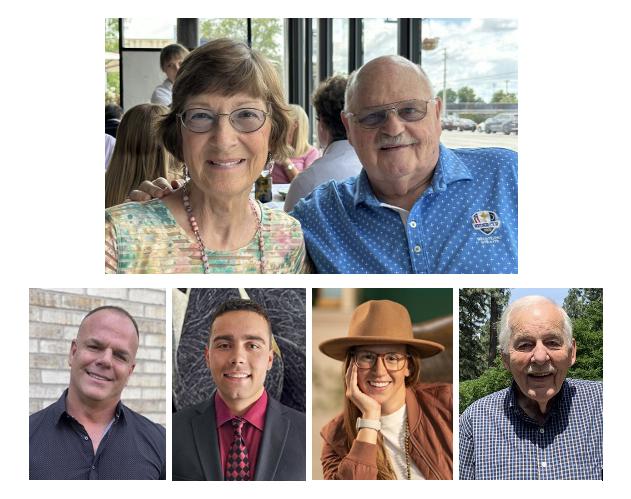 Top: Ann and Patrick Cashin. Bottom from left: Jim Thorburn, Ryan McAllister, Megan Persons and Jim Mansfield