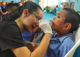 Sosa promoting oral health in Choluteca, Honduras.