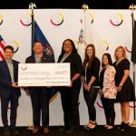 NMU Associate Provost Dale Kapla is pictured with NAHF Board of Directors Jamie Stuck, Dorie Rios, Elizabeth Kinnart, Kimberly Vargo and Melissa Kiesewetter at the check presentation ceremony.