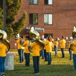 The band outside Spalding Hall