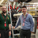 From left: Mengyan, Rui Vilao (University of Coimbra, Portugal) and Goeks in front of an instrument while working on an experiment at Rutherford Appleton Laboratory