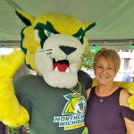 Meier with Wildcat Willy outside the awards ceremony (Susan Meier photo)