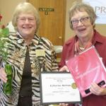 Debra Pajula, left, co-president of Beta Sigma Chapter, with Kay Mattson, the DKG Michigan State Organization’s Lifetime Service Award recipient (Iron Mountain Daily News photo)