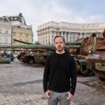 Kyiv’s St. Michael’s Square, where destroyed Russian military equipment is displayed. Maki said such exhibits have been created around the world to offset Russian disinformation about no war actually happening or that losses are minimal. (David Neparidze photo)