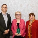 Boyer-Davis (middle) with President Brock Tessman and College of Business Dean Carol Johnson