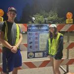 Luke Childs and Anna Hill on duty during the salamander migration at Presque Isle Park.