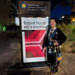 Diehlman in a traditional Anishinaabe strap dress before the reception.