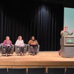 President Brock Tessman introduces presenters (from left): Jeff Korpi, Kari Garcia, Jes Thompson and Shawnrece Campbell