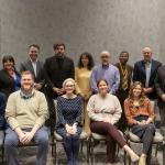 Front (from left): President Brock Tessman, Pratt, Boyer-Davis, Glendening, Johnson; Back (from left): Berry, Lenzen, Naito, Ivanovic, Nelly Kupper, Jean Kupper, Wilson, Phillips, Arts and Sciences Dean Rob Winn, and Provost Anne Dahlman