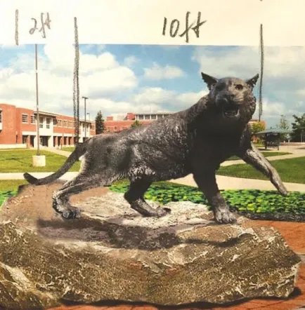 Image of a rendering of the new Wildcat Statue by Hanlon Sculpture Studios